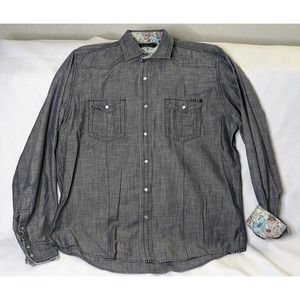 7 Diamonds Button Down Shirt Mens XL Gray Cotton Flip Cuff Paisley
